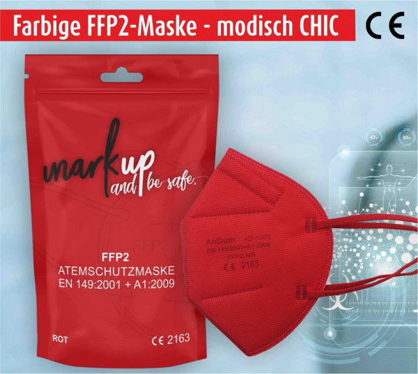 Farbige FFP2-Masken im gleichfarbigen wiederverschließbarem Pocket